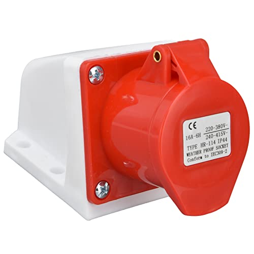 Industriesteckdose PC Messing CEE-Steckdose Industriesteckdose Rot Aufputz-CEE-Steckdose für Strom IP44 220‑380 V 240‑415 V (HR-114) von Eujgoov