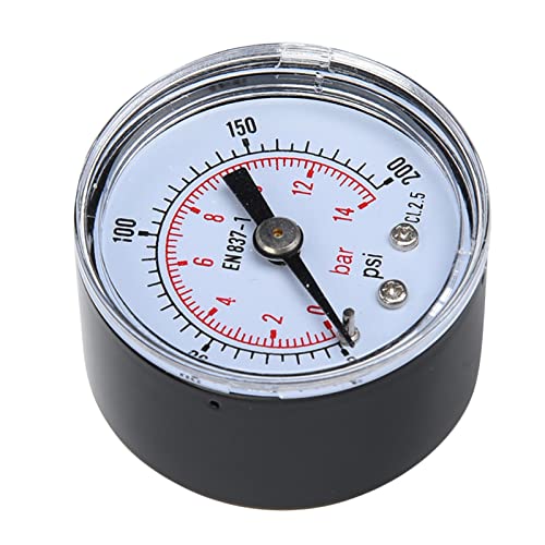 Mechanisches Manometer, Manometro + Acqua Manometer Wasser für Luft, Öl, Wasser, 1/8 Zoll Bspt-Rückanschluss (0–200 psi, 0–14 bar) von Eujgoov