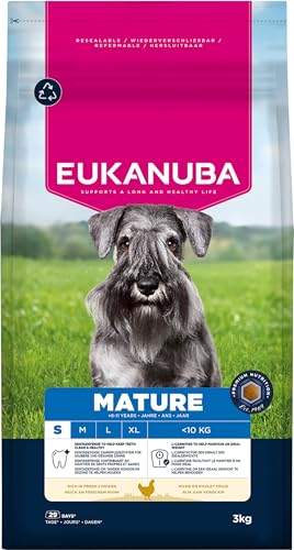 Eukanuba Hundefutter Trocken mit frischem Huhn für kleine Rassen, Premium Trockenfutter für reife Hunde, 3 kg Eukanuba Hundefutter Trocken mit frischem Huhn für kleine Rassen, Premium Trockenfutter für reife Hunde, 3 kg von Eukanuba