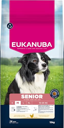 Eukanuba Senior Hundefutter mit frischem Huhn für mittelgroße Rassen, Premium Trockenfutter für ältere Hunde, 15 kg Eukanuba Senior Hundefutter mit frischem Huhn für mittelgroße Rassen, Premium Trockenfutter für ältere Hunde, 15 kg von Eukanuba