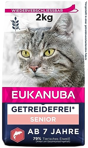 Eukanuba Senior Katzenfutter trocken getreidefrei - Premium Trockenfutter mit viel Lachs für ältere Katzen, 2kg von Eukanuba