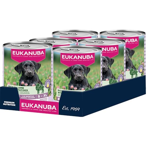 Eukanuba Welpenfutter Nass mit Lamm und Kartoffeln, Getreidefreies Premium Nassfutter für Junior Hunde, 6 x 400 g Dosen Eukanuba Welpenfutter Nass mit Lamm und Kartoffeln, Getreidefreies Premium Nassfutter für Junior Hunde, 6 x 400 g Dosen von Eukanuba