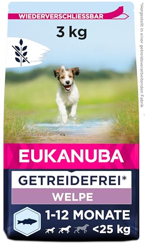 Eukanuba Welpenfutter getreidefrei mit Fisch für kleine und mittelgroße Rassen - Trockenfutter ohne Getreide für Junior Hunde, 3 kg Eukanuba Welpenfutter getreidefrei mit Fisch für kleine und mittelgroße Rassen - Trockenfutter ohne Getreide für Junior Hunde, 3 kg von Eukanuba