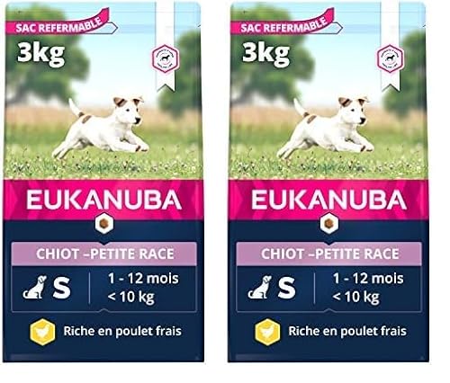 Eukanuba Welpenfutter mit frischem Huhn für kleine Rassen, Premium Trockenfutter für Junior Hunde, 3 kg (Packung mit 2) von Eukanuba
