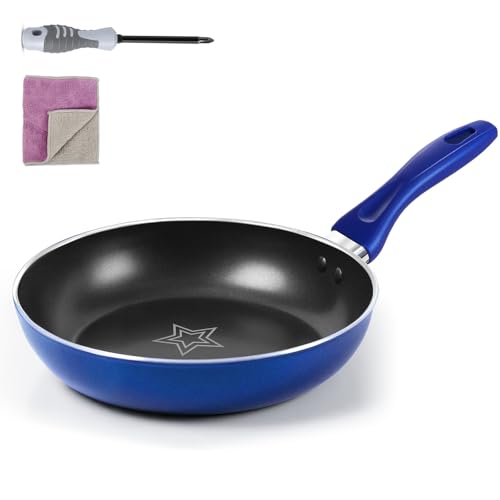 Eukue Aluminium-Bratpfanne 28 cm, Antihaftbeschichtung,Hitzebeständig, Leicht zu Reinigen, für alle Herdarten Inkl. Induktion, Blau von Eukue