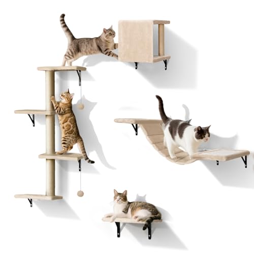 Eukue Kletterwand Katzen, Kletterwand Set 10 -teiliges für Katzen, Groß Katzen Wandelemente mit Kratzbaum, Katzenhaus, Katzenbrücke, Sisal Kratzsäulen für den Innenbereich bis 10 kg von Eukue
