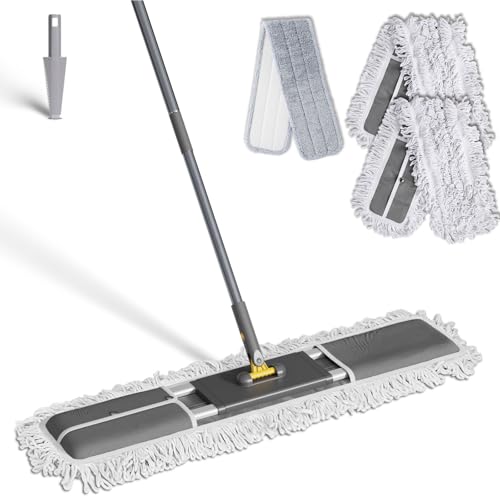 Eukue Wischmopp Professionelle | 90cm Bodenwischer mit Aluminium Stiel und 2 Mikrofaser Moppkopf | Beidseitig Verwendbarer | Nass und Trocken Mop Wischer für alle Böden | Sent 1 Schmutzabscheider von Eukue