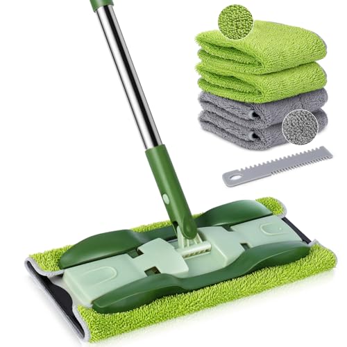 Eukue Wischmopp Professionelle | Bodenwischer mit Aluminium Stiel und 4 Mikrofaser Moppkopf | Beidseitig Verwendbarer | Nass und Trocken Mop Wischer für alle Böden | Sent 1 Schmutzabscheider von Eukue