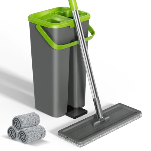 Eukue Wischmopp Set mit Eimer, Mikrofaser Bodenwischer mit Auswringfunktion, 2 in 1 Putzeimer mit Wischmop, Wischer Set mit Einstellbar Edelstahlgriff und 3 Mikrofaser Moppkopf für Alle Boden, Grau Eukue Wischmopp Set mit Eimer, Mikrofaser Bodenwischer mit Auswringfunktion, 2 in 1 Putzeimer mit Wischmop, Wischer Set mit Einstellbar Edelstahlgriff und 3 Mikrofaser Moppkopf für Alle Boden, Grau von Eukue