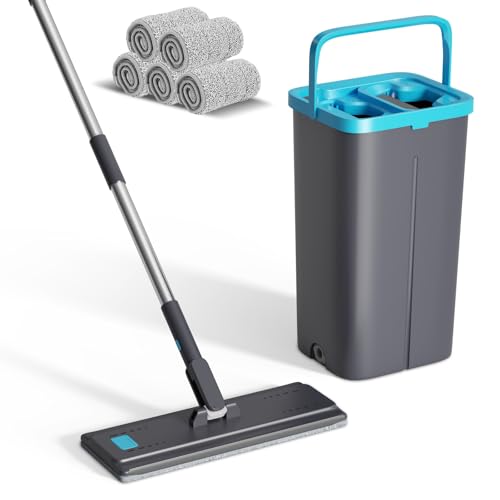 Eukue Wischmopp Set mit Eimer, Mikrofaser Mop Set mit Auswringfunktion, 2 in 1 Putzeimer mit Wischmop, Bodenwischer Set mit Einstellbar Edelstahlgriff und 6 Mikrofaser Moppkopf für Alle Boden Eukue Wischmopp Set mit Eimer, Mikrofaser Mop Set mit Auswringfunktion, 2 in 1 Putzeimer mit Wischmop, Bodenwischer Set mit Einstellbar Edelstahlgriff und 6 Mikrofaser Moppkopf für Alle Boden von Eukue