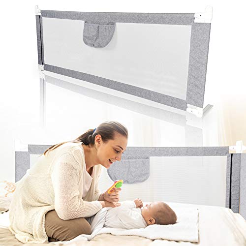 Eulenke 200cm Bettgitter, Bettschutzgitter für Kinder, Höhenverstellbar von 80-96cm, Bett für Kleinkinder, Rausfallschutz, Kinderbettgitterbaby bettgitter, Baby bettgitter, Schutz vor Stürzen, Grau von Eulenke