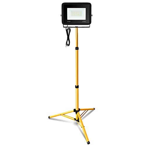 Eulenke 20W LED Baustrahler mit Stativ, 1700LM LED Strahler Baustellenleuchte mit 1m Kabel, 6000K Kaltweiß Wasserdicht IP66, für Innen-& Außeneinsatz Werkstatt (kein Stecker) von Eulenke