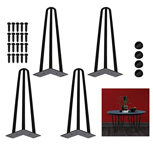 Eulenke 20cm Hairpin Legs - 4 Stück Moderne Möbelfüße im Haarnadel-Design aus Metall, inklusive Zubehör für Tischgestelle - Ideal für Couchtische und Fernsehschränke Schwarz von Eulenke