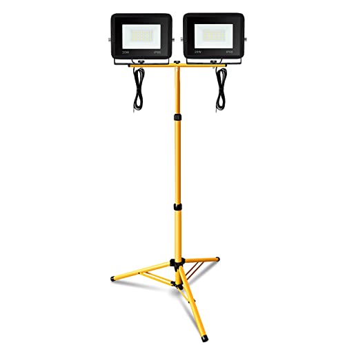 Eulenke 2x20W Baustrahler LED mit stativ, Strahler Baustellenleuchte 3000K Warmweiß 1700LM Fluter, IP66 Baustrahlerstativ Teleskop Höhenverstellbar(mit 1m Kabel, kein Stecker), PE-M-8345 * 2 3746-1x von Eulenke