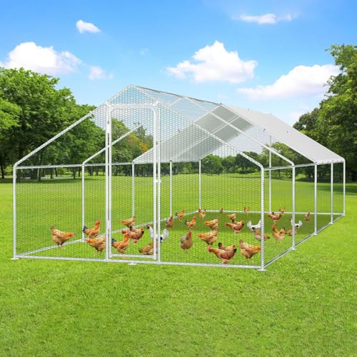 Eulenke 3 * 8 * 2m Hühnerstall, hühnerstall Winterfest XXL, freilaufgehege hühner, voliere hühner - Verzinkter Stahl, Wasserfestes Material, mit Markise Einfach zu montieren, Outdoor Chicken Run von Eulenke
