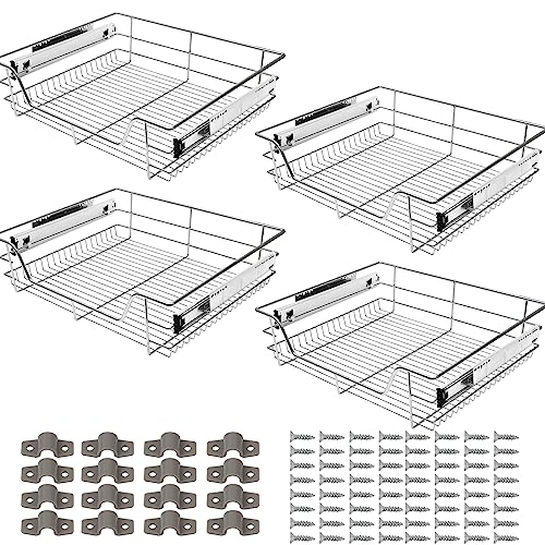 Eulenke 4 Stück 60cm Küchenschublade Küchen Teleskopschublade, Küchenschrank mit Schienensystem, vielfältiger Küchenauszug Schrankauszug, Einsatz Schlafzimmerschublade, Einbauschublade, Korbauszug von Eulenke