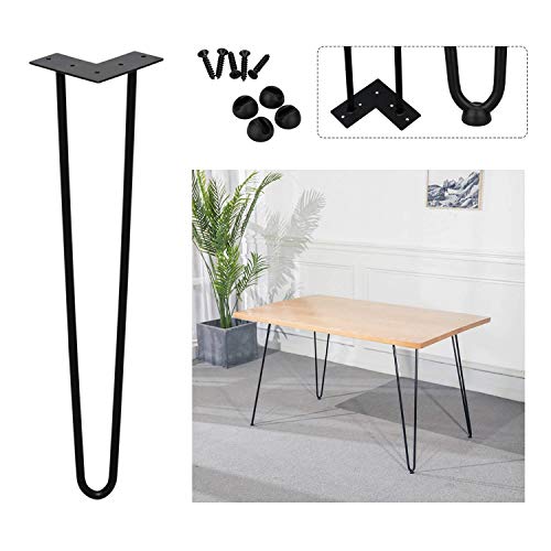 Eulenke 40cm Hairpin Legs - 4 Metall-Tischbeine mit Zubehör - Industrial Vintage Flair für DIY-Projekte wie Couchtische und Schreibtische Schwarz von Eulenke