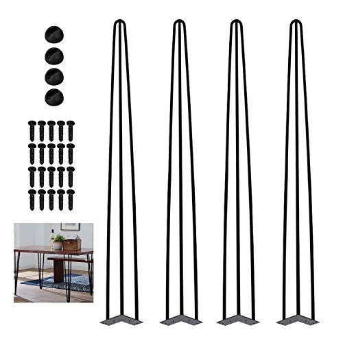 Eulenke 61cm Hairpin Legs - 4 stilvolle Metall-Tischbeine für DIY-Projekte, inklusive Zubehör - Verleihen Ihrem Couchtisch oder Schreibtisch einen einzigartigen Industrial Vintage Look Schwarz von Eulenke