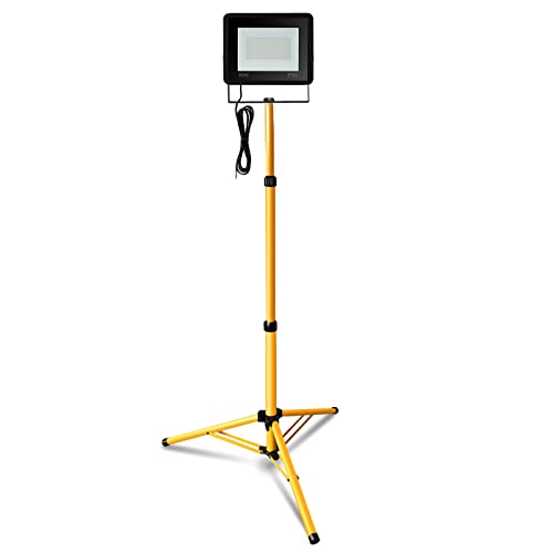Eulenke Baustrahler LED mit stativ, 50W Warmweiß Arbeitsscheinwerfer 3000K Scheinwerfer 4250LM Bauscheinwerfer, IP66 Wasserdicht für Konstruktion Werkstatt (mit 1m Kabel,kein Stecker) von Eulenke