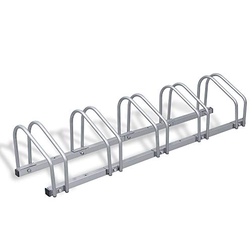 Eulenke Fahrradständer Metall Verzinkt Stahl - fahrradhalter 35-55mm Reifenbreite und 32cm Radabstand - Radständer für 5 Fahrräder - fahrradhalterung Boden- oder Wandmontage - Platzsparend von Eulenke