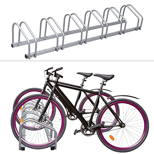 Eulenke Fahrradständer für 6 Fahrräder, fahrradhalter Reifenbreite bis zu 35-55mm 32 cm Radabstand, Verzinkt Stahl Platzsparend Mehrfachständer höhenverstellbar, Aufstellständer Silber, Radständer von Eulenke