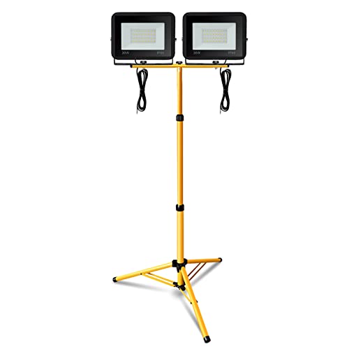 Eulenke LED Baustellenstrahler mit Teleskopstativ, 2x30W Fluter Flutlicht IP66 6000K Kaltweiß Scheinwerfer 2550LM Außenstrahler Baustrahler für Baustelle Garage (kein Stecker), PE-M-8220*2 3746-1x von Eulenke