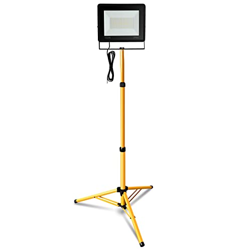 Eulenke LED Baustrahler mit Stativ, 100W Arbeitsleuchte 8500LM 3000K Warmweiß LED Fluter Floodlight inkl. 1M Kabel, IP66 Wasserdicht Flutlichtstrahler Scheinwerfer Bauscheinwerfer(kein Stecker) von Eulenke