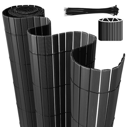 Eulenke PVC Sichtschutzmatte, 180 x 600cm Sichtschutzzaun mit Kabelbindern, Innen W-Struktur Verstärkte Lamellen, Windschutz Balkon sichtschutz für Zaun Garten Terrasse, Anthrazit von Eulenke