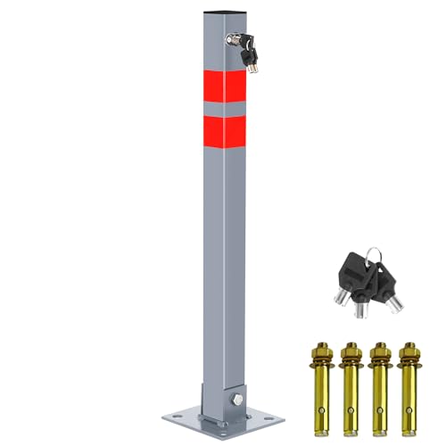Eulenke Parkpfosten Klappbar, Parkplatzsperre Quadratisch mit 3 Schlüssel und 2 Reflexstreifen Sperrpfosten Robust Stabil Stahl Standfuß Absperrpfosten, Parkplatzsperren 1er Set von Eulenke