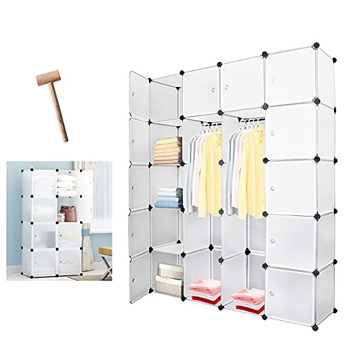 Eulenke Steckregal Kleiderschrank: 20 Würfel Regalsystem aus robustem Kunststoff in Weiß, 2 Kleiderstangen, 12 Türen & Garderobe von Eulenke