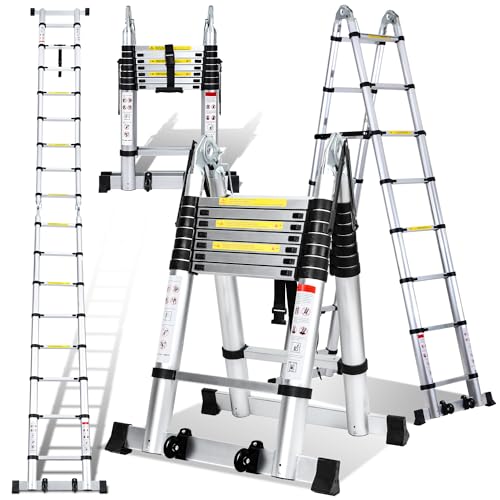 Eulenke Teleskopleiter 2,5M+2,5M Aluminium Trittleiter 8+8 Stufen Stehleiter Klappleiter, 150 kg Belastbarkeit, Teleskop Ausziehleiter Haushaltsleiter, Multifunktionsleiter, Silber Eulenke Teleskopleiter 2,5M+2,5M Aluminium Trittleiter 8+8 Stufen Stehleiter Klappleiter, 150 kg Belastbarkeit, Teleskop Ausziehleiter Haushaltsleiter, Multifunktionsleiter, Silber von Eulenke