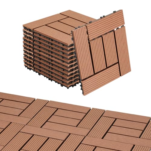 Eulenke WPC Terrassenfliesen 110 Stück, 30x30 cm Terrassendielen für Balkon Boden, KlickTerrassenfliesen, BalkonTerrassenfliesen in Holzoptik, Bodenbelag Wetterfest für Terrasse, für 10 m², Rotbraun von Eulenke