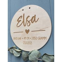 Babyschild Geburtsschild Geburtsdaten Name Hallo Baby Holz - 000080 von EulesWerkstatt