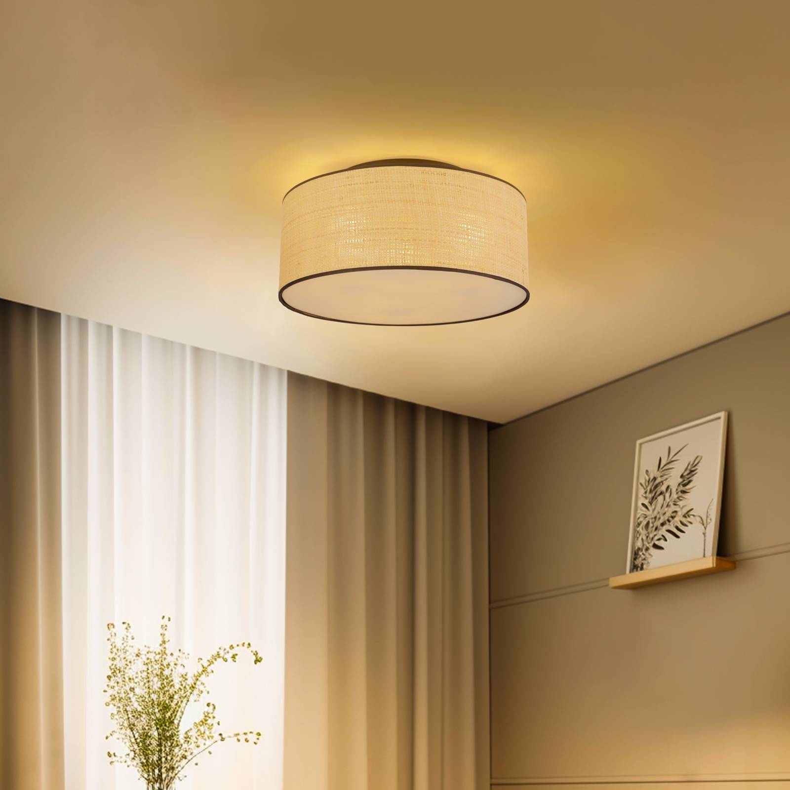 Deckenlampe Aston, Ø 50 cm, Rattanoptik von EMIBIG LIGHTING