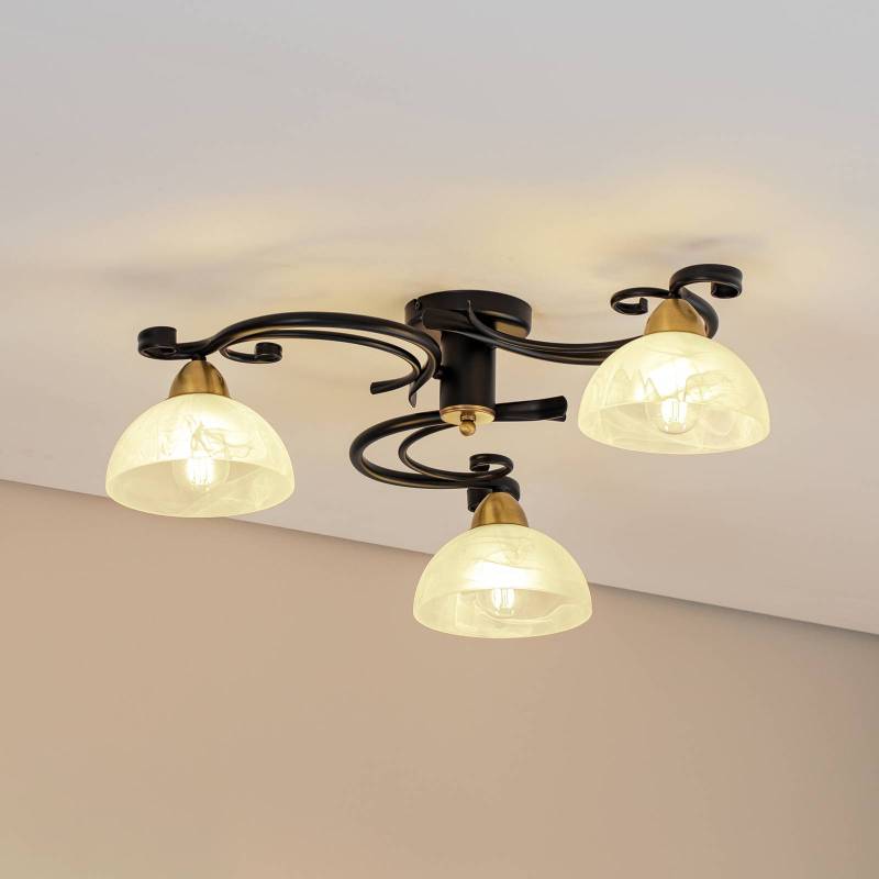 Deckenlampe Flora, 3 Glasschirme, schwarz/messing Deckenlampe Flora, 3 Glasschirme, schwarz/messing von Luminex