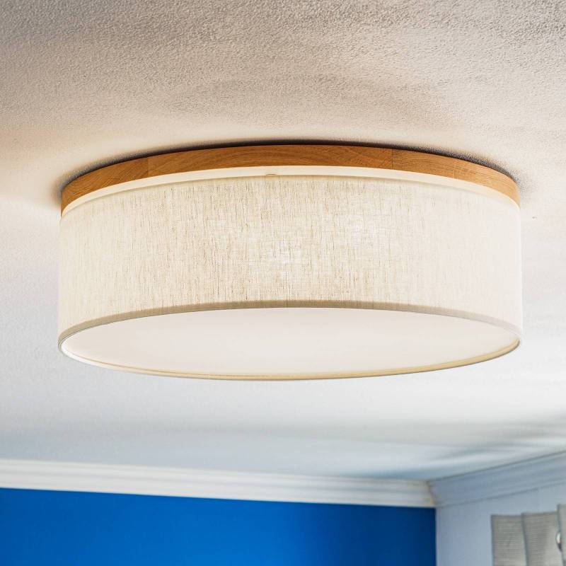 Deckenleuchte Canvas, beige, Eichenholz, Ø 48 cm, E27 von BRITOP