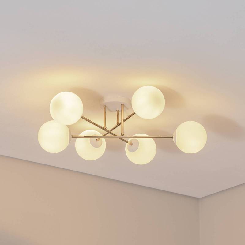 Deckenleuchte Glassy, 6-flg., weiß/gold/opal von Euluna