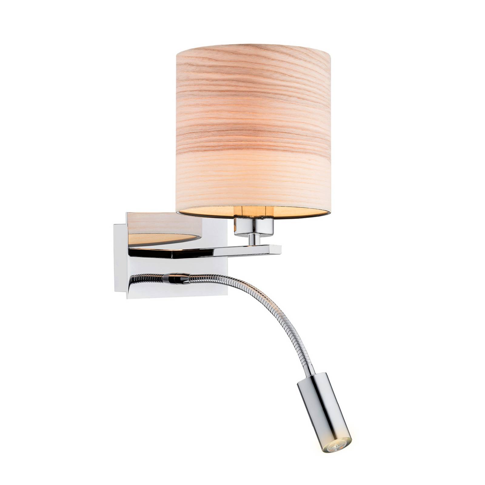 Wandlampe Harry, rund, chrom/Holz hell von Argon