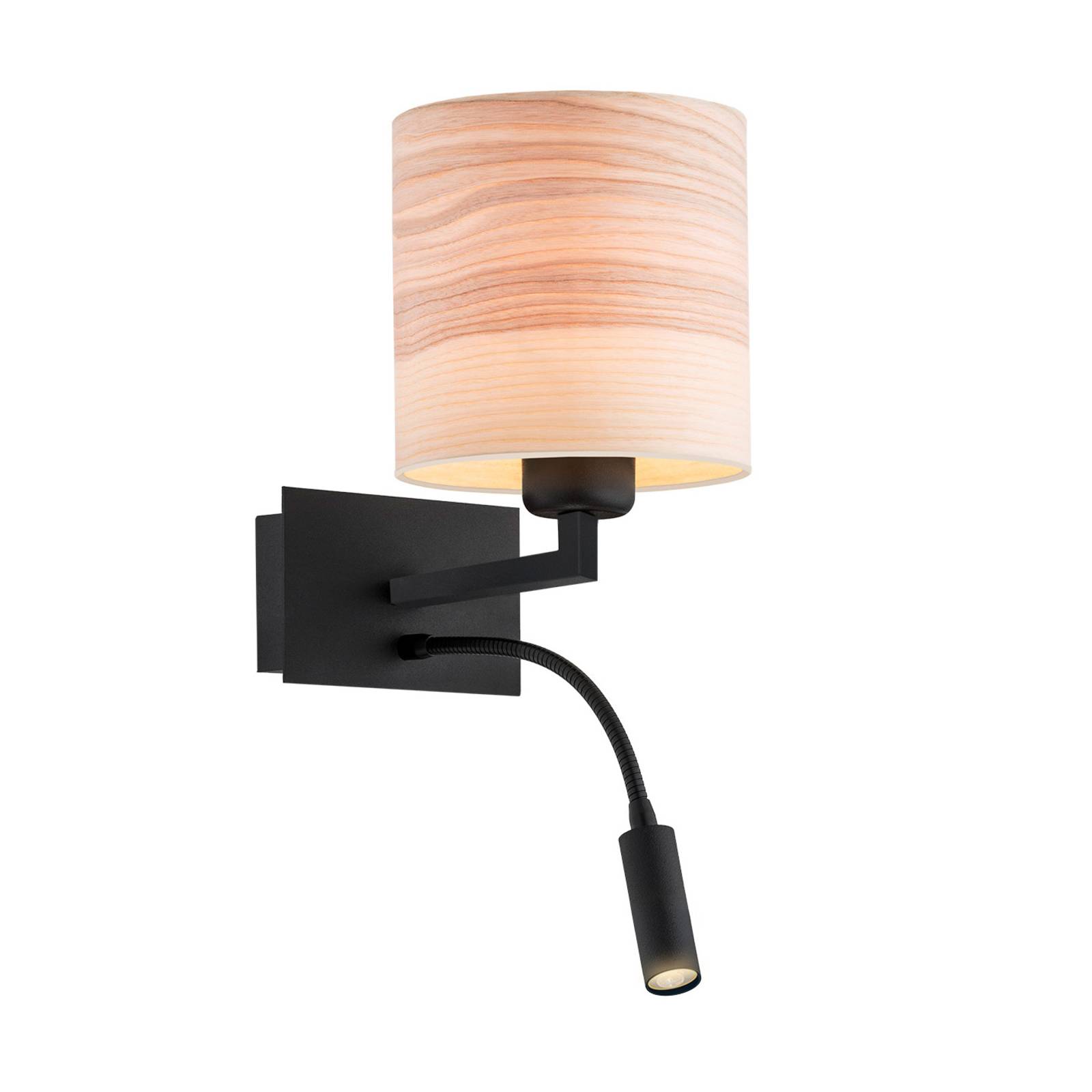 Wandlampe Harry, rund, schwarz/Holz hell von Argon