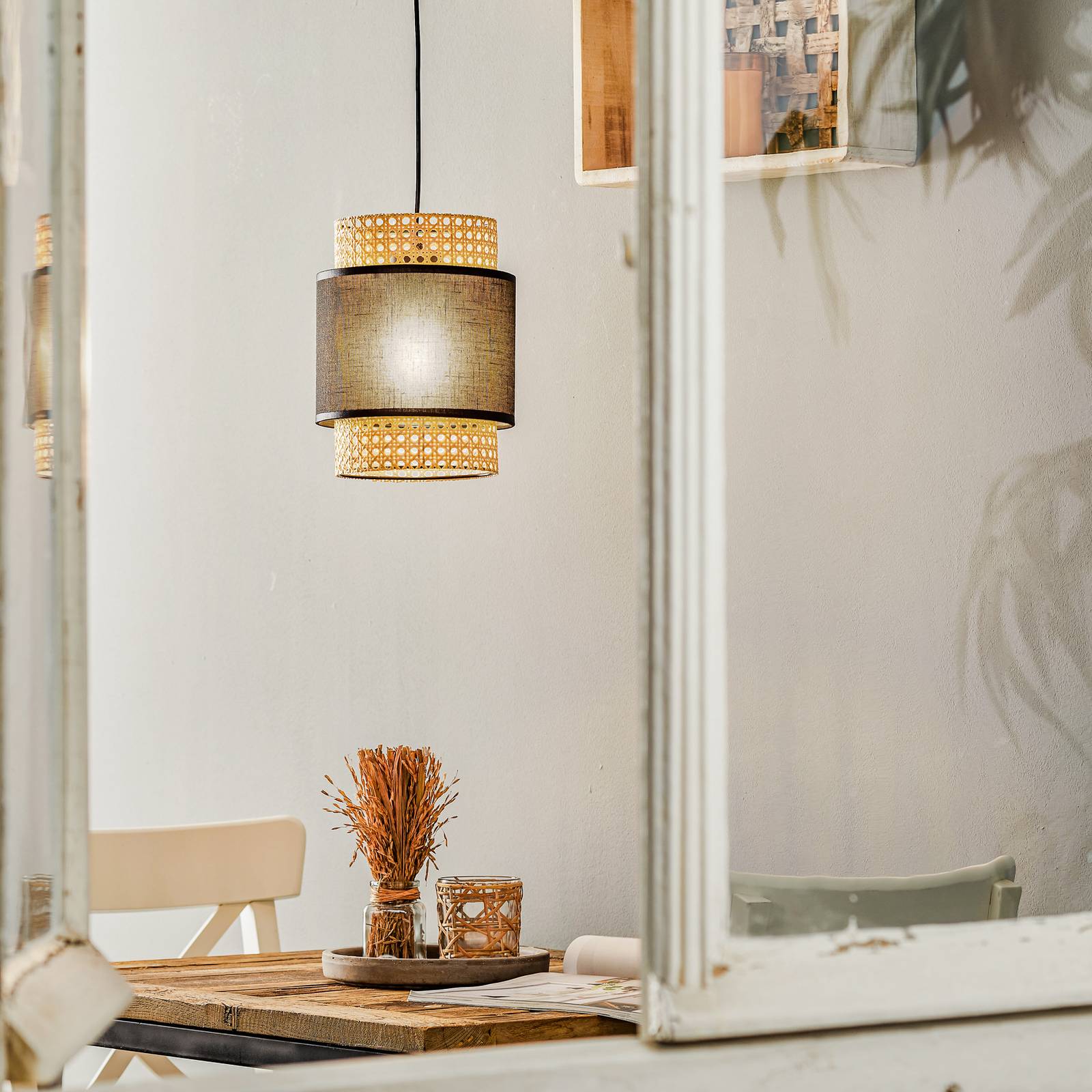 Hängeleuchte Boho, schwarz/Rattan Ø 20 cm von TK Lighting