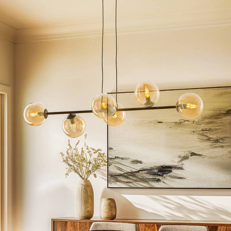 Hängeleuchte Glassy, 6-flammig, schwarz, amber, Glas, 110 cm von EMIBIG LIGHTING