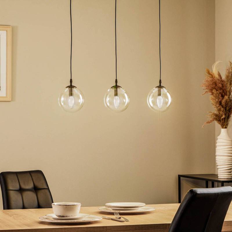 Hängeleuchte Glassy, 3-flg., gerade, schwarz, klar, Glas von EMIBIG LIGHTING