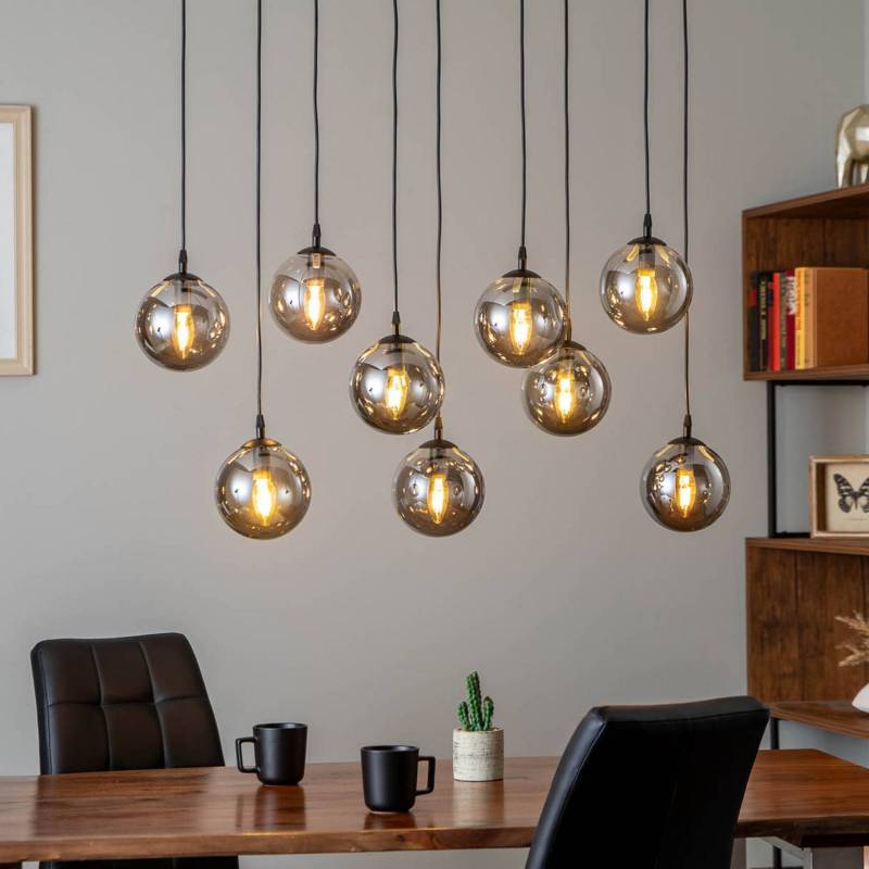 Hängeleuchte Glassy, 9-flg., schwarz, grafit, Glas, E14 von EMIBIG LIGHTING