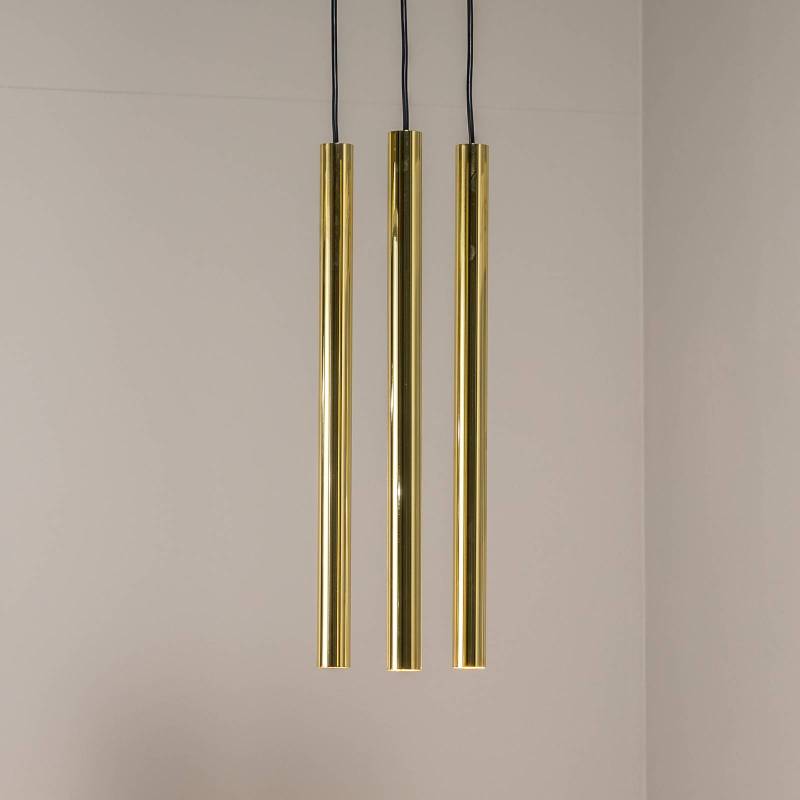 Hängeleuchte Sone, Baldachin rund, 3-fl., messing Hängeleuchte Sone, Baldachin rund, 3-fl., messing von Euluna