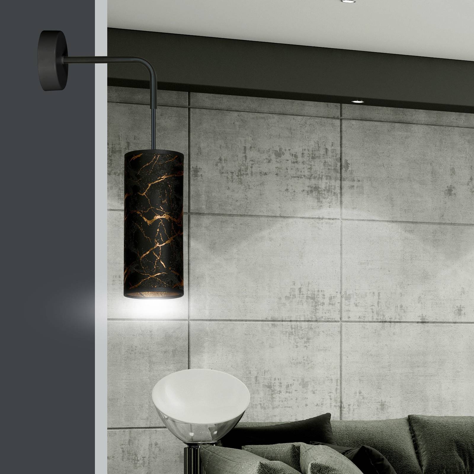 Wandlampe Joni, Textil, 1fl schwarz-marmoriert von EMIBIG LIGHTING