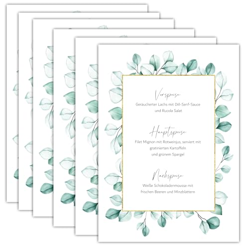 Eummel 14 Zauberhafte Menükarten im Boho Design | Format DIN A5 | Individuell anpassbare Speisekarten Getränkekarten für die Hochzeit Geburtstag Jubiläum | Tischdeko Menu Blanko von Eummel