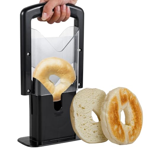 Eummy Bagelschneider, Edelstahl, Bagelschneider, antihaftbeschichtet, Brot, Toastklinge, Mehrzweck-Sicherheits-Muffinschneider für Bageltoast, Muffins, Obst und Gemüse (schwarz) von Eummy