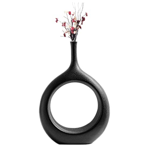 Nordic Keramik Donut Vase Runde Keramik Blume Vase mit Hollow Design Handgemachte getrocknete Blumen Pot Moderne Kunst Desktop Dekoration für Wohnzimmer Büro Home (klein, schwarz) von Eummy