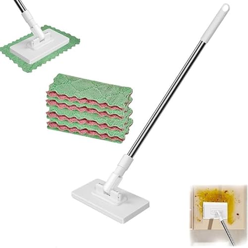 Antipolvo Desechable,Antipolvo Desechable Con 4 Paños Reutilizables,39" Long Handle Wet and Dry Mopping Sweeper Stick with Locking Head & Sweeping Cloths,for Wall,Window (1pcs-Desechable Mop+3Rag) von Eunmsi