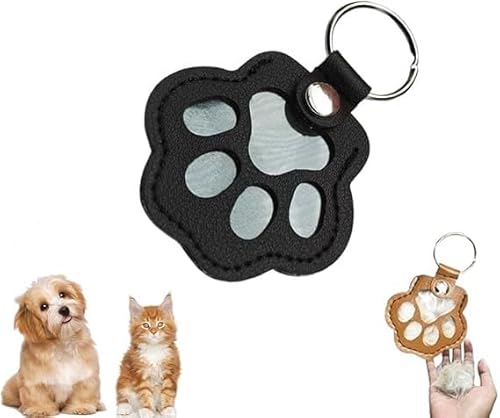 Eunmsi Dog Hair Collector Keychain,Cute Paw Shaped Pet Memorial Keepsake Keychain,Pet Hair Memorial Keepsake, Leather Memorial Dog Hair Keepsake Keychains, Pet Memorial Gifts (Black) von Eunmsi